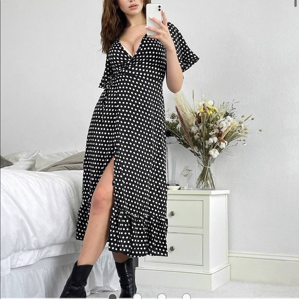 Missguided black and white polka dot maxi dress